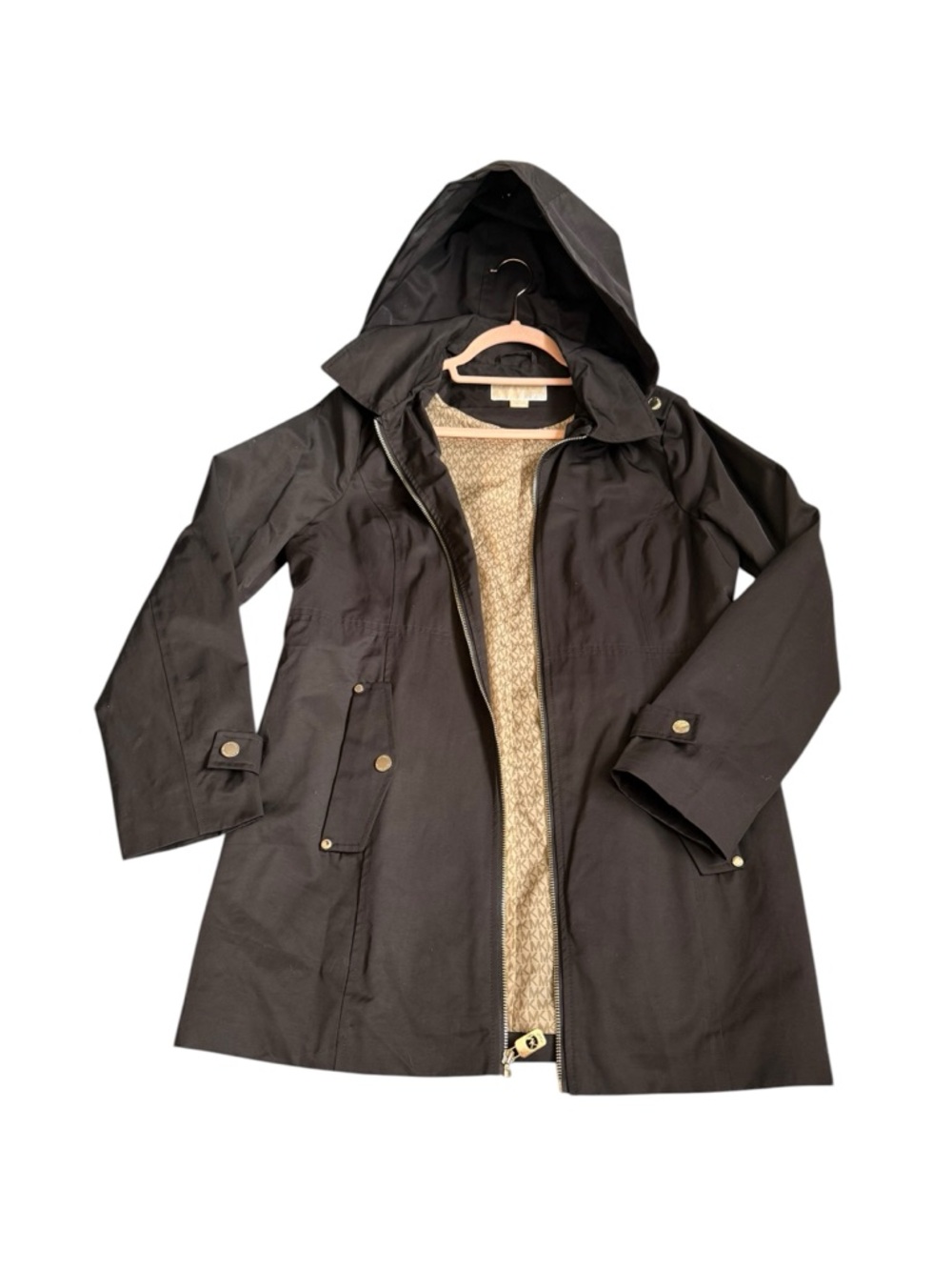 Michael Kors Black Hooded Raincoat - NWOT - Gold Hardware women’s M